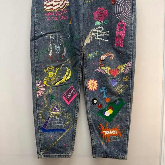 Women's Levi's 560 Hand-Painted Blue Multi-color Jeans, 32 - Picture 11 of 16